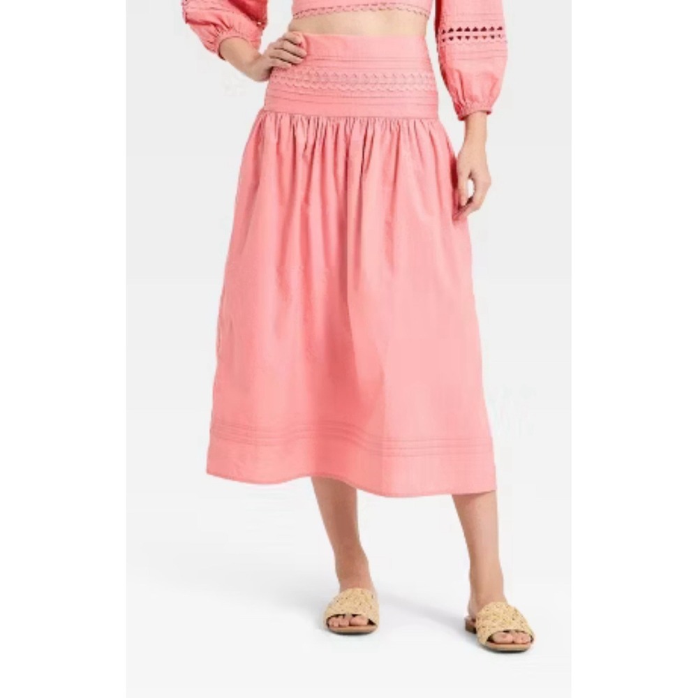 Women's Eyelet Midi Skirt -A New Day Pink Flowy Boho Size XS - Picture 4 of 10
